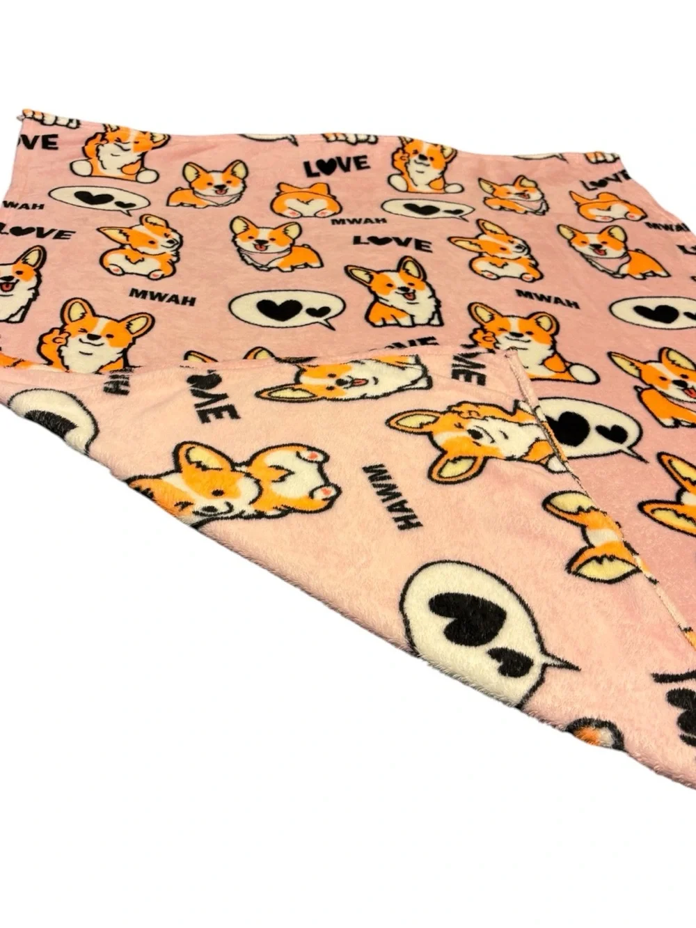 Corgi Love Pink Orange Fleece Throw Blanket Dog Lovers Cozy Lightweight